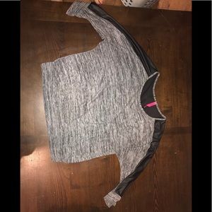 Black fake leather and grey top